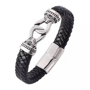 Men leather bracelet with Magnetic stainless